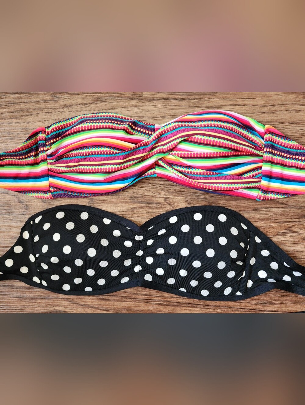 Lot of Women’s Bandeau Bikini Tops - Multicolor Stripe & Black/White Polka Dot